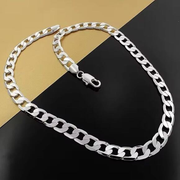 925 Sterling Silver Necklace Cuban 8mm Mens Vintage Fashion Birthday Gift NEW
